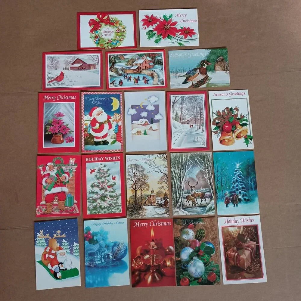20 unused vintage Christmas holiday greeting cards with envelopes